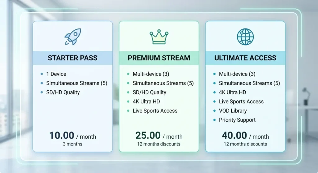 monthly and annual IPTV subscription plans